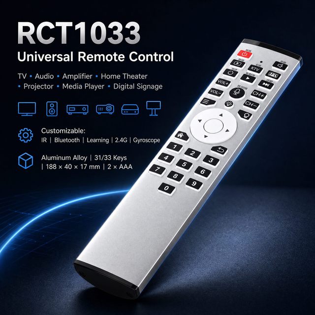 Smart 33-Key Universal Remote Control Aluminum Alloy Fixed Code Google Voice/2.4G/BLE/IR 4-Mode