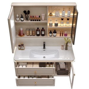 Mueble de Baño con Espejo y Lavabo, Nuevo Diseño que Ahorra Espacio, Mueble de Baño de Vidrio Impermeable - Product Image 6