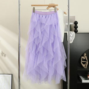 महिला का टीटू मेश स्कर्ट कैजुअल सरल रूफल्स पैचवर्क कोरियन शुद्ध रंग गुलाबी परियों के लिए गुलाबी परिश्रमी केक स्कर्ट - Product Image 4