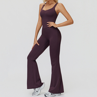 Combinaison de yoga respirante et élastique, sans manches, avec pantalon évasé et effet push-up, idéale pour le sport et la gym – Vente en gros personnalisée