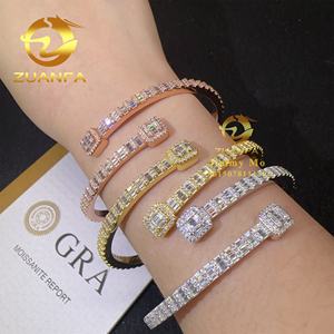 Fashion produk baru perhiasan Pria 925 perak Iced Out Hip Hop perhiasan VVS1 Baguette Moissanite gelang berlian gelang pria - Product Image 2