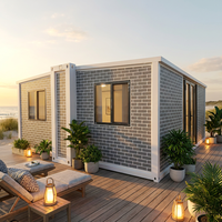 Petite maison préfabriquée en conteneur, 1 chambre, salle de bain, cuisine, design moderne avec roues pour utilisation hôtelière