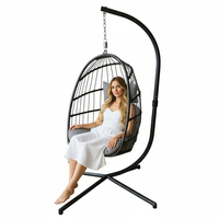 Vente Flash Fauteuil Suspendu en Rotin pour Balcon Jardin Extérieur, Balancelle Pliable et Portable pour Terrasse et Salon