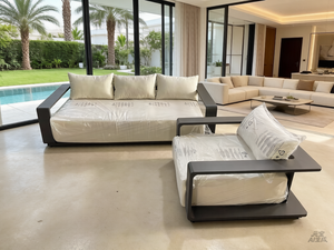 Modern Eco-Friendly 3 Seat Aluminum & Teak Wood Sofa Lounge and Armchair Set with Weather Resistant Outdoor Patio Seating - Product Image 2