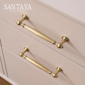 Ручки Santaya из цельной латуни с PVD-покрытием под золото, спиральные рифленые ручки-кнопки для ящиков, Т-образные ручки-рейлинги для шкафов и кухонных тумб, одноточечные роскошные ручки-кнопки - Product Image 5