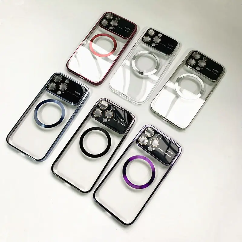 Hochwertige transparente Magnet linse Fenster solide Hülle Handy hülle für iPhone 12 13 14 15 Pro max