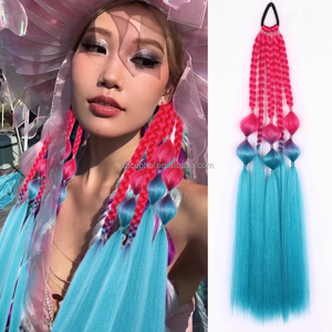 24 inç örgülü kabarcık at kuyruğu yanlış Pony kuyruk sentetik saç uzatma gökkuşağı fener havai at kuyrukları Pigtail postiş - Product Image 1