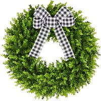 Guirlande carrée en buis artificiel de 19 pouces pour porte d'entrée, décoration murale de ferme, porche, printemps, été, automne, toute l'année