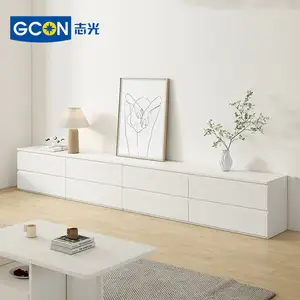Handleless TV Cabinet White Floor Television Stand Wooden Living Room Luxury Furniture for Modern Homes