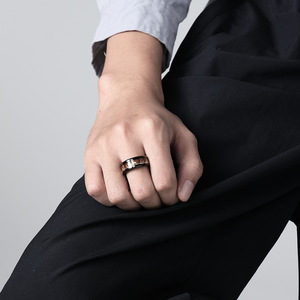 Stainless Steel Wood Grain Deer Herd Inlay <b>Couple</b> <b>Rings</b> Unisex Engagement Jewelry - Product Image 4