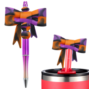 Cuentas focales suaves y personalizadas con purpurina teñida de corbata navideña para tapas de bolígrafos y abalorios Cuentas grandes con lazo de silicona 3D al por mayor - Product Image 2