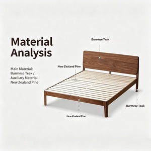 Cama Moderna de <span class=keywords><strong>Madera</strong></span> de Teca Birmana con Doble Base de 1.8m, Cama <span class=keywords><strong>Flotante</strong></span> Doble para Dormitorio Principal, Estilo Nórdico Minimalista - Product Image 2