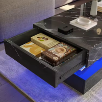 Les meubles UV brillants élevés de salon ont mené la table basse en bois moderne de couleur de marbre blanche de lumières