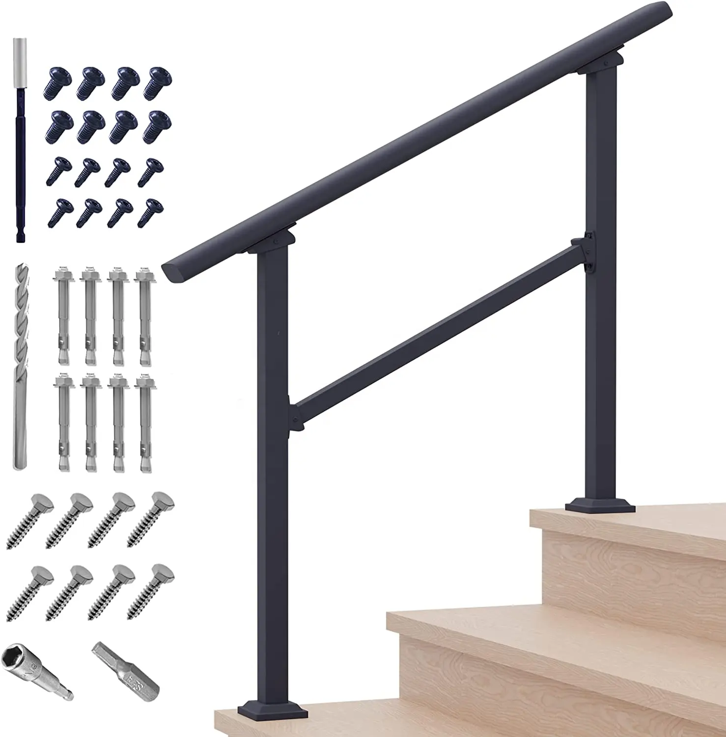 FACTORY Price Direct Sale Outdoor 2-3 Steps Fits Black Wrought Iron Handrail Kit Stair Railing balustrades & handrails