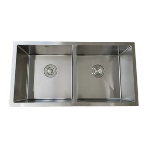 Fatta a mano di prima qualità in acciaio inox doppia ciotola <span class=keywords><strong>lavello</strong></span> da cucina mercato del Medio Oriente due fori senza rubinetto - Product Image 4