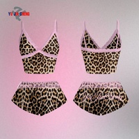 Ensemble de pyjama décontracté 2 pièces pour femme, motif léopard, avec débardeur licou à rayures en dentelle personnalisées et short de plage imprimé guépard