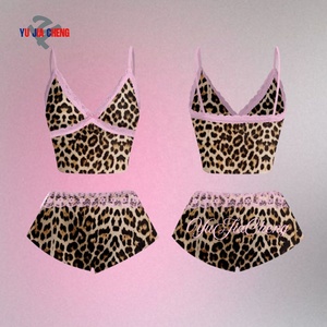 Summer 2 Piece Casual Loungewear Women Pajamas <strong>Set</strong> Custom Lace Stripes Halter Leopard Tank <strong>Top</strong> <strong>and</strong> Beach Cheetah <strong>Shorts</strong> <strong>Ladies</strong> - Product Image 1