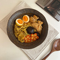 Bol à soupe et nouilles en céramique fait main, style japonais, design rétro de luxe léger, grand format, avec motif fileté, revêtement sous glaçure de couleur, haut de gamme