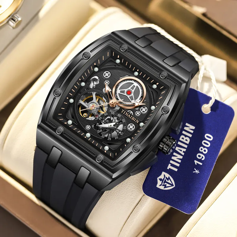 Private Label Wholesale Mens Custom Skeleton Watch Luxury Automatic Mechanical Tourbillon Watch Men Wrist relojes hombre 6611