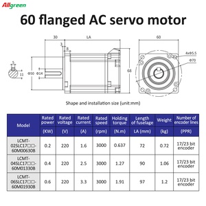 มอเตอร์เซอร์โว AC Allgreen A6 220V 1.6/2.5/3.3A 3000rpm 200/400/600W พร้อมไดรเวอร์ควบคุม 0.637/1.27/1.91N.m ชุดไดรเวอร์มอเตอร์เซอร์โว AC Ki - Product Image 4