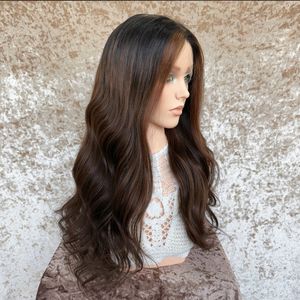 Perruque juive HD Lace Top en cheveux européens de qualité supérieure à nœud unique brune avec mèches <span class=keywords><strong>caramel</strong></span> perruque Lace Front de <span class=keywords><strong>couleur</strong></span> avec doublure en soie - Product Image 4
