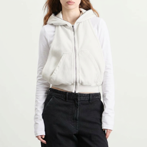 Gilet sans manches à capuche blanc pour femme, veste décontractée en tricot - Product Image 2