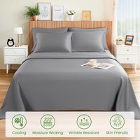 Parure de draps Cloudland King-bamboo-sheets Queen Modern 4 pièces en viscose de bambou rafraîchissante, certifiée Oeko-Tex 100, 400TC, régulatrice de température