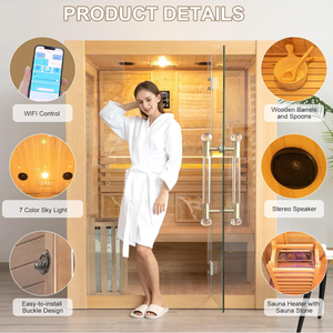 Sauna à vapeur humide moderne pour 2 personnes en bois massif de pruche avec seau et louche pour usage domestique - Product Image 4