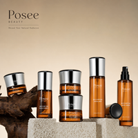 Großhandel Luxus Goldgeprägte Siebdruck-Kosmetikset mit Eigenem Logo in Bernsteinglas, Silberkappe 50g Cremetiegel 40ml Lotionspender