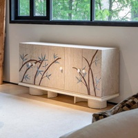 Vente directe usine : Buffet design artistique en bambou, motif floral, style peinture médiévale française, personnalisable