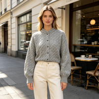 Rick Women Nouveaux Cardigans Chunky à Maille Torsadée Personnalisés OEM & ODM de Haute Qualité, Hauts en Tricot à Manches Longues, Modèles de Créateur