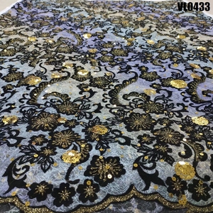 Supoo Aso ebi-encaje de <span class=keywords><strong>terciopelo</strong></span> con lentejuelas, tejido de encaje senegalés - Product Image 1