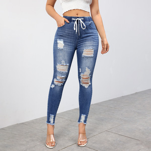 <span class=keywords><strong>Pantalon</strong></span> long déchiré taille haute extensible pour <span class=keywords><strong>femme</strong></span>, style européen et américain, nouvelle collection pour <span class=keywords><strong>Amazon</strong></span>, coupe ajustée, rehausse les hanches, décontracté - Product Image 6