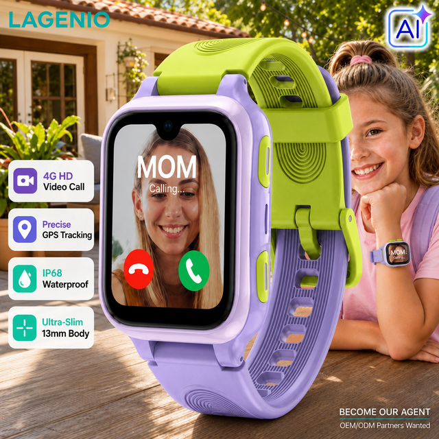 LAGENIO K9 SIM Card Smart Watch GPS LBS WIFI AGPS Tracker Video Call 1G+8GB Android Square AMOLED IP68 CE 4G AI Kids Smart Watch