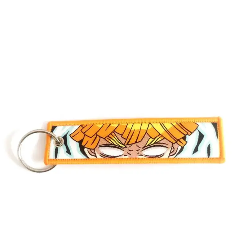 No Minimum Sublimation Anime Double Side Chain Fabric Custom Logo Label Embroidery Woven Patch Keychain Key Tag