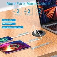 Prise de table européenne avec USB-C 65W et câble d'alimentation de 2m, œillet d'alimentation de 3 pouces, conception populaire, prises intégrées, matière plastique ABS