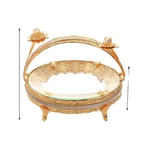 Plated Decorative Cake Stand Food Tray Glass and Metal Table Fruit Cake Deco Gold Basket Display Plate