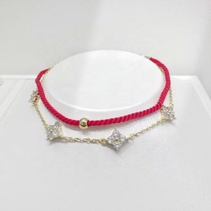 wholesale 925 silver simple unisex lucky <b>red</b> string <b>bracelet</b> gold plated friendship zircon multi layered <b>bracelets</b> for women - Product Image 3