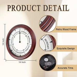 Horloge murale hebdomadaire personnalisée, cadre rond en bois massif, horloge hebdomadaire avec marques de <span class=keywords><strong>midi</strong></span> et de <span class=keywords><strong>minuit</strong></span>, silencieuse, à fixer au mur - Product Image 2