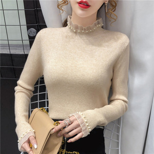Suéter de Cuello Alto Personalizado al por Mayor, <span class=keywords><strong>Camiseta</strong></span> <span class=keywords><strong>Interior</strong></span> de Manga Larga para <span class=keywords><strong>Mujer</strong></span>, Otoño e Invierno, Nuevas Blusas - Product Image 4