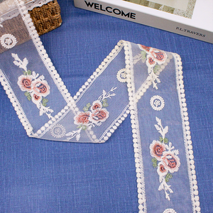 Guipur 8,5 cm encaje bordado inglés con malla de flores con bordado Floral tela de poliéster recorte de encaje - Product Image 3