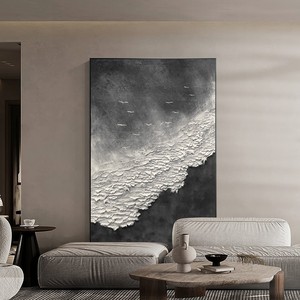 <span class=keywords><strong>Peinture</strong></span> murale minimaliste côtière Wabi Sabi, peinte à la main, texture noire et blanche, paysage marin et <span class=keywords><strong>oiseaux</strong></span>, pour la décoration du salon - Product Image 1
