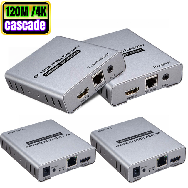 120M 4k HDMI Extender Over IP Ethernet RJ45 Cat5e 6 Cable Transmit HDMI Audio Video Splitter Extender Support Cascade IR Laptop