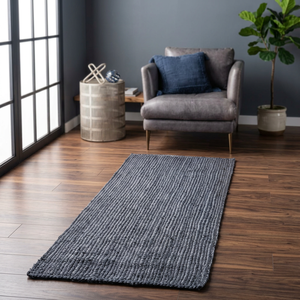 Tapis rectangulaire moderne tissé à la main en jute gris uni à poils moyens, écologique, avec envers en mousse, pour salon et chambre à coucher - Product Image 1