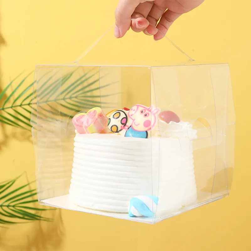 Boîte d'emballage de gâteau transparente en plastique transparent de petite taille pour bonbons pâtisserie carrée pliante Mini conteneurs à gâteau Bundt avec poignée