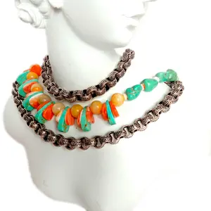 Collar Natural con múltiples gemas en forma de mazorca, colgante con múltiples gemas en forma de mazorca de abejita, con espinela y turquesa