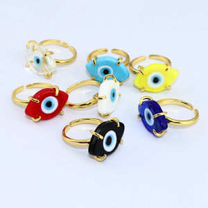 RA1146 Moda plata 18K chapado en oro Base de latón esmalte multicolor Murano vidrio azul turco mal de ojos Nazar mujeres Anillos - Product Image 1