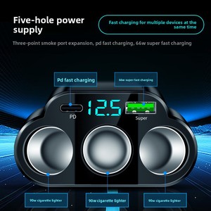 Nouveau <span class=keywords><strong>chargeur</strong></span> de téléphone multifonctionnel pour voiture avec affichage numérique, double USB, un port pour trois appareils, allume-cigare 12-24V, charge super rapide - Product Image 2