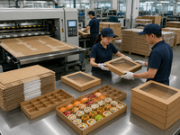 Boîte d'emballage personnalisée en papier kraft pour sushis avec fenêtre transparente, faible MOQ, conteneur alimentaire jetable à emporter, personnalisation pour restaurant