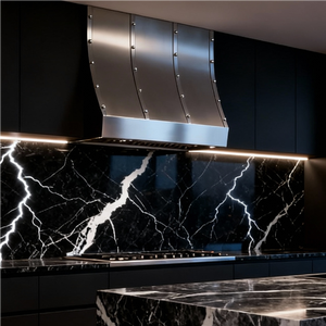 <span class=keywords><strong>Hotte</strong></span> de cuisine architecturale murale en acier inoxydable de haute qualité avec des accents en laiton massif pour les cuisines de villas de luxe - Product Image 1